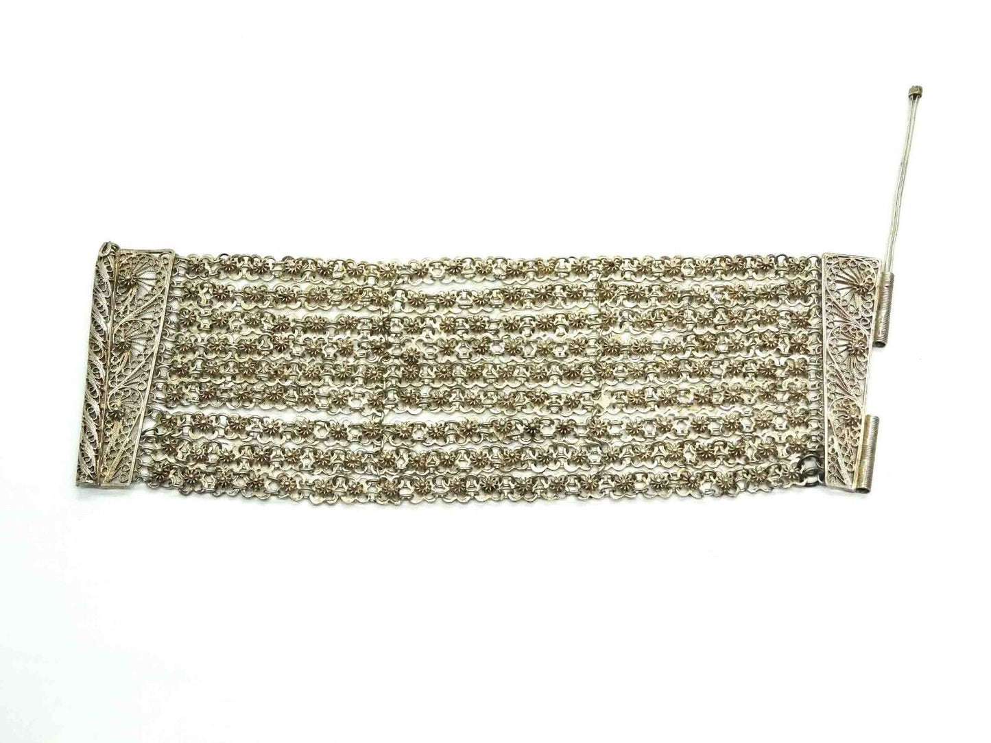 Vintage Sterling Silver Cannetille Filigree Link Wide Bracelet