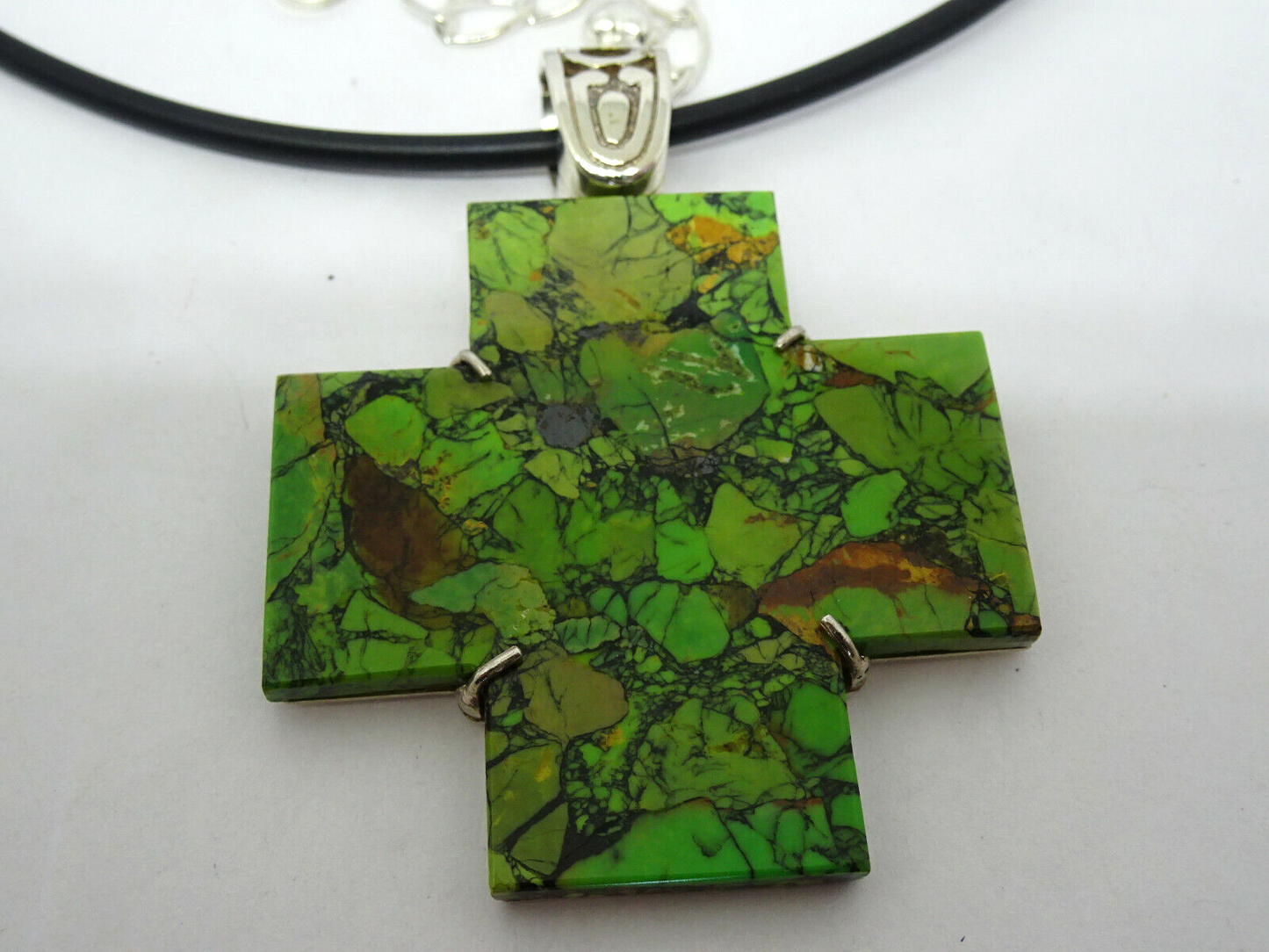 Jay King Mine Finds Green Stone Turquoise Cross Pendant on Cord DTR Sterling 925