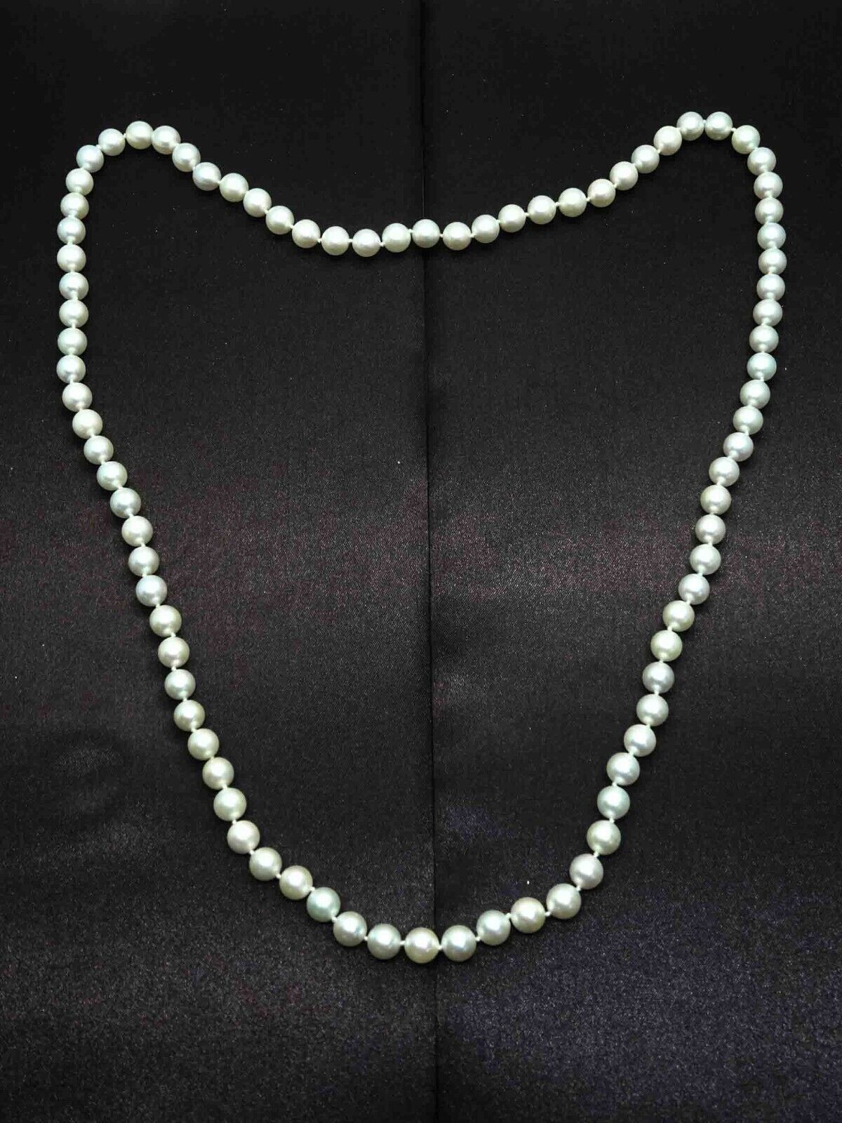 Vintage 8mm Saltwater Pearl Opera Length Necklace 30" Continuous Strand