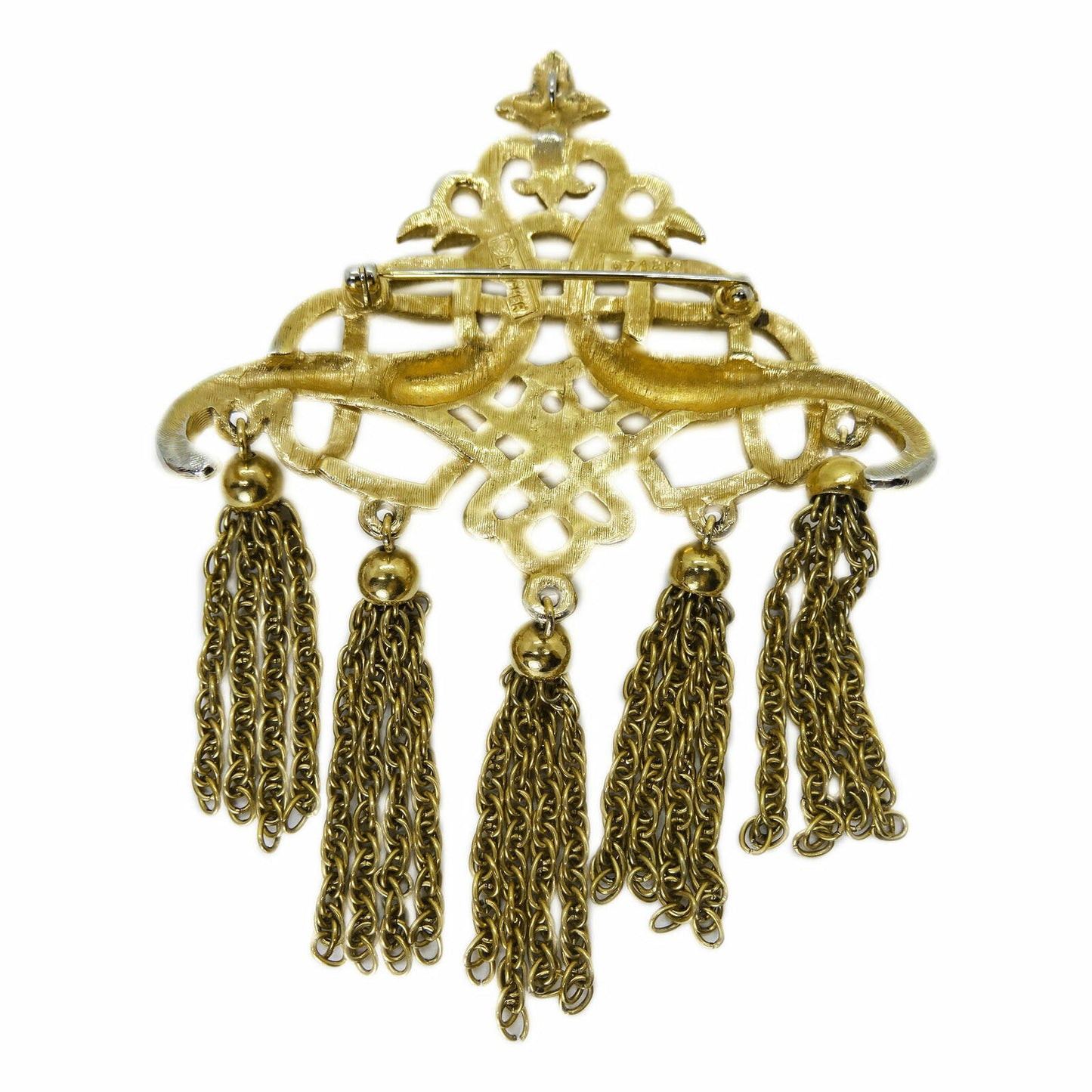 Vintage Boucher Large Gold Tone Dangle Pin Brooch Signed