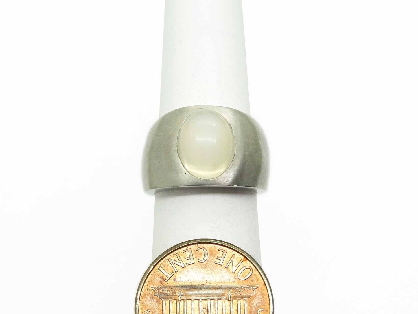 Natural Moonstone Cabochon Cigar Band Ring 14k White Gold Size 5.25