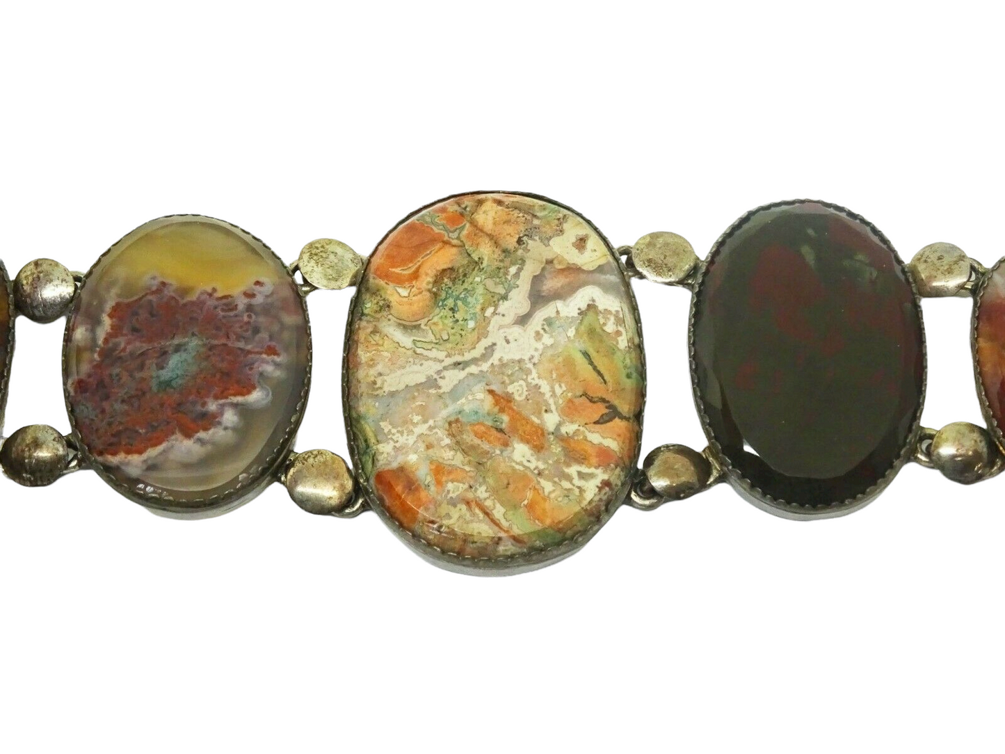 Vintage Handmade Large Unusual Oval Agate Sterling Silver Bracelet