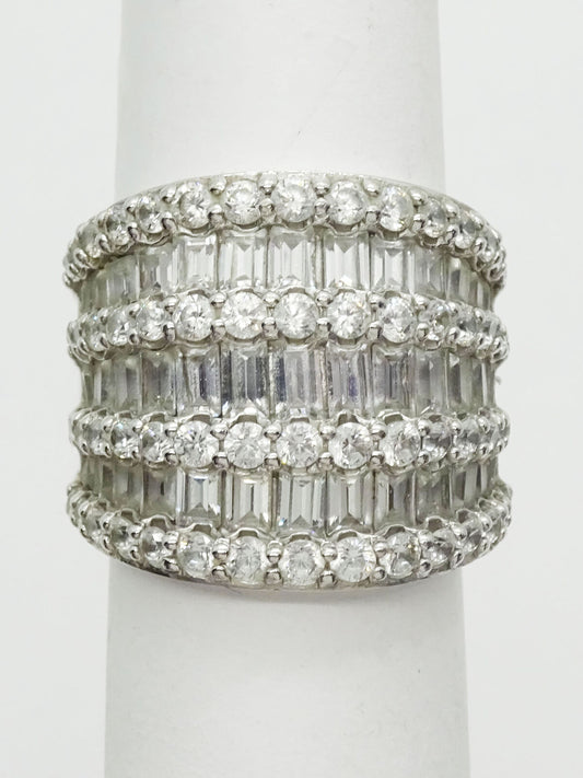 3ct tw CZ Wide Multi-Row Sterling Silver Cocktail Band Ring Size 5