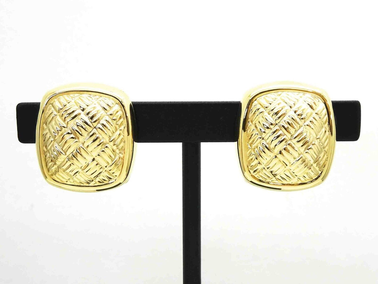 Italian Puffy Cushion Weave Design Euro Post Clip Earrings 14k Gold