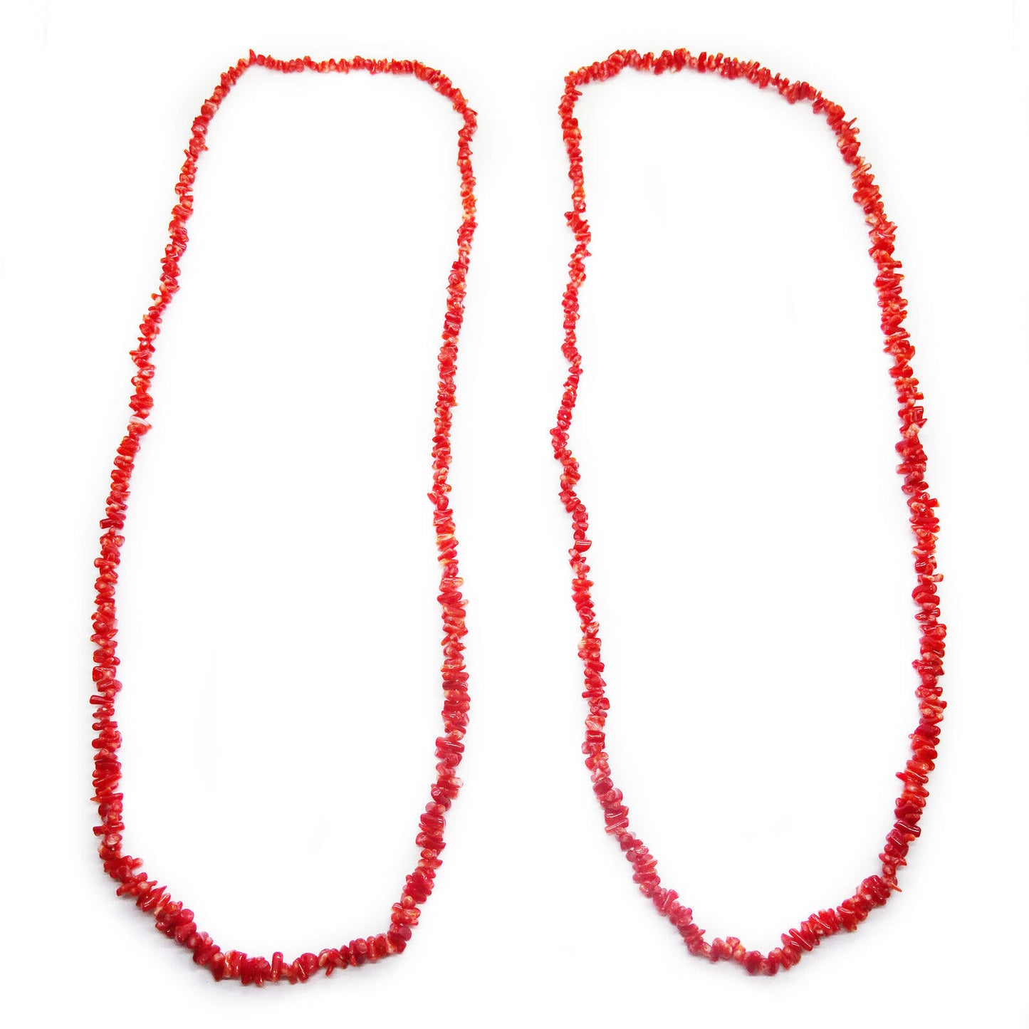 Pair of Two Genuine Natural Red Coral Chip Necklaces 29"