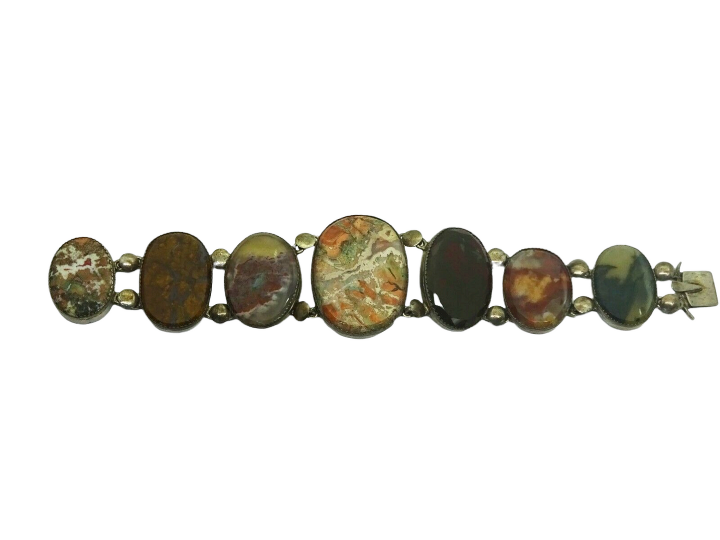 Vintage Handmade Large Unusual Oval Agate Sterling Silver Bracelet