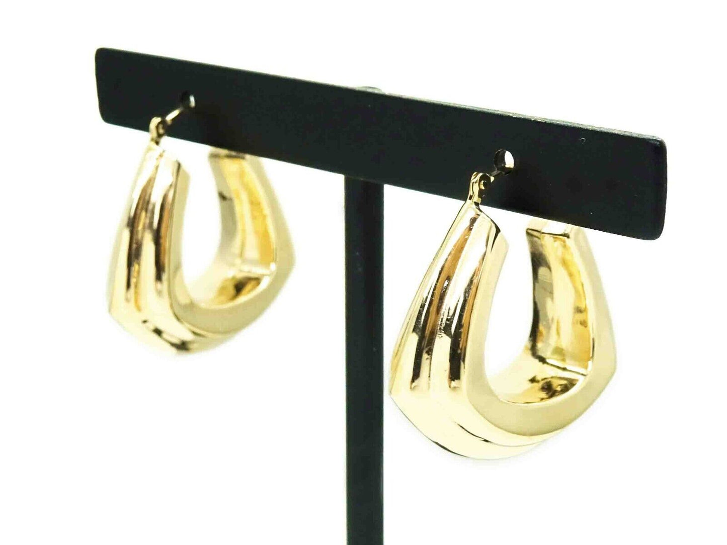 9mm Wide 3D Hollow Hoop Earrings 14k Gold
