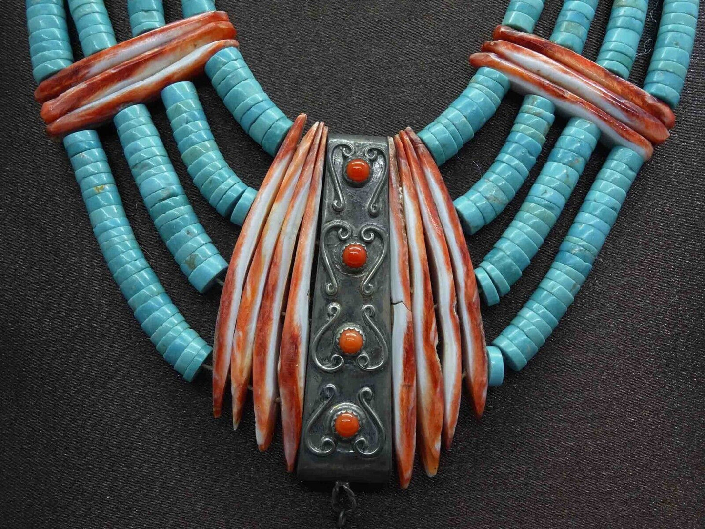 Vintage Native American Turquoise & Spiny Oyster Heishi Ceremonial Necklace