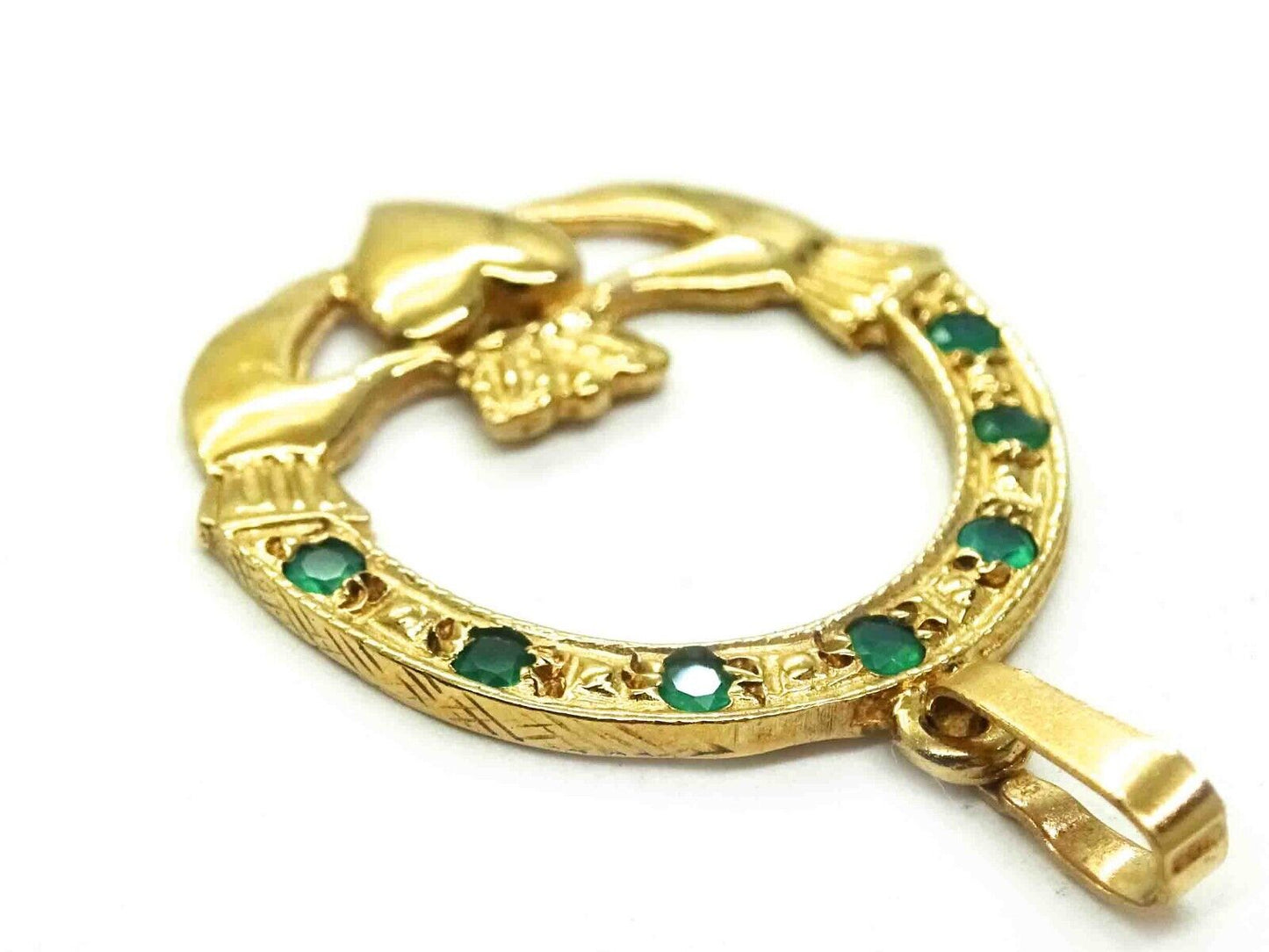 0.15ct tw Natural Emerald Claddagh Charm Pendant 9k Gold 1.6 Grams