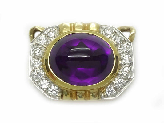 7.23ct Oval Amethyst Cabochon & Diamond Slide Pendant 14k Gold