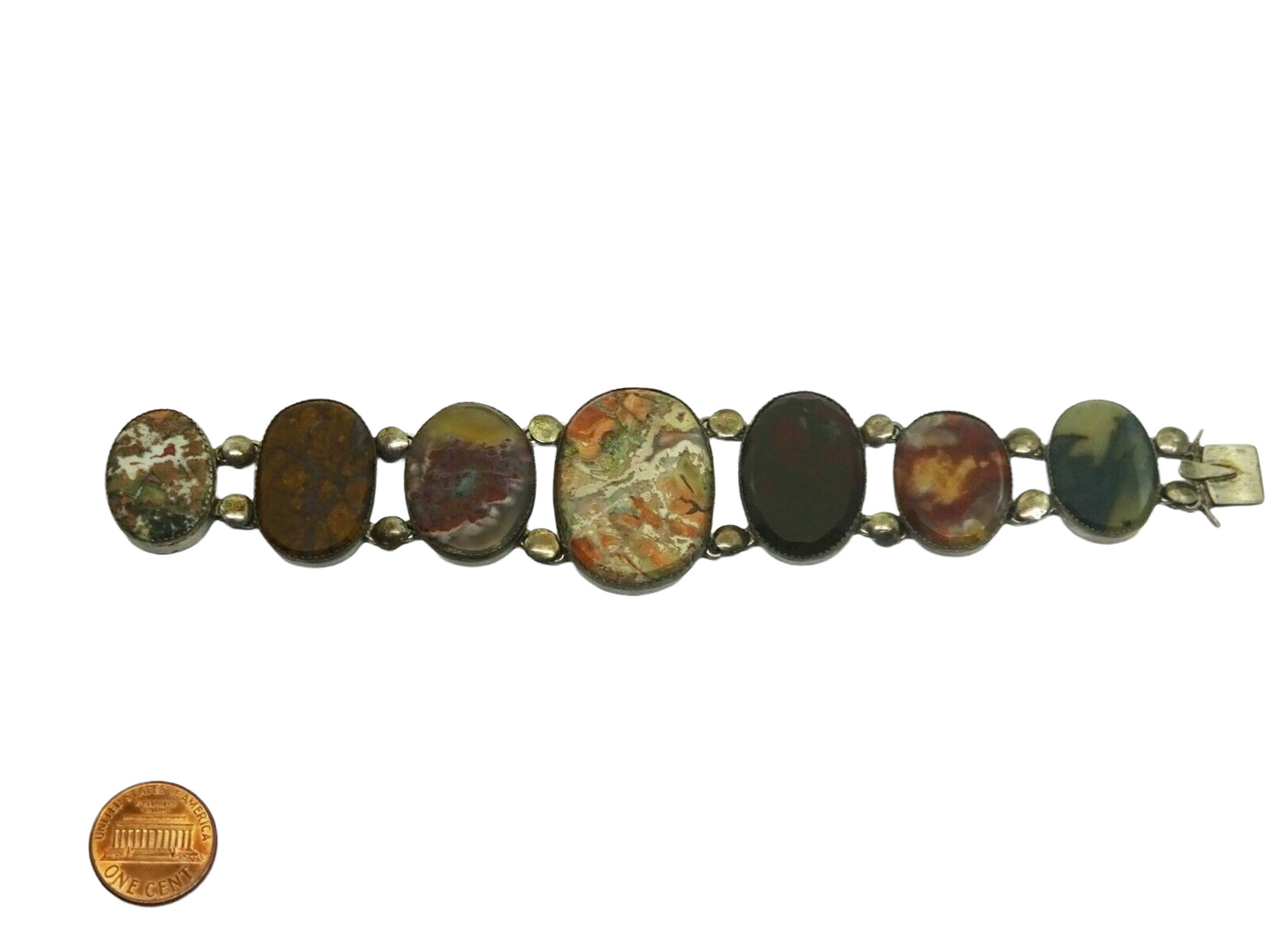Vintage Handmade Large Unusual Oval Agate Sterling Silver Bracelet