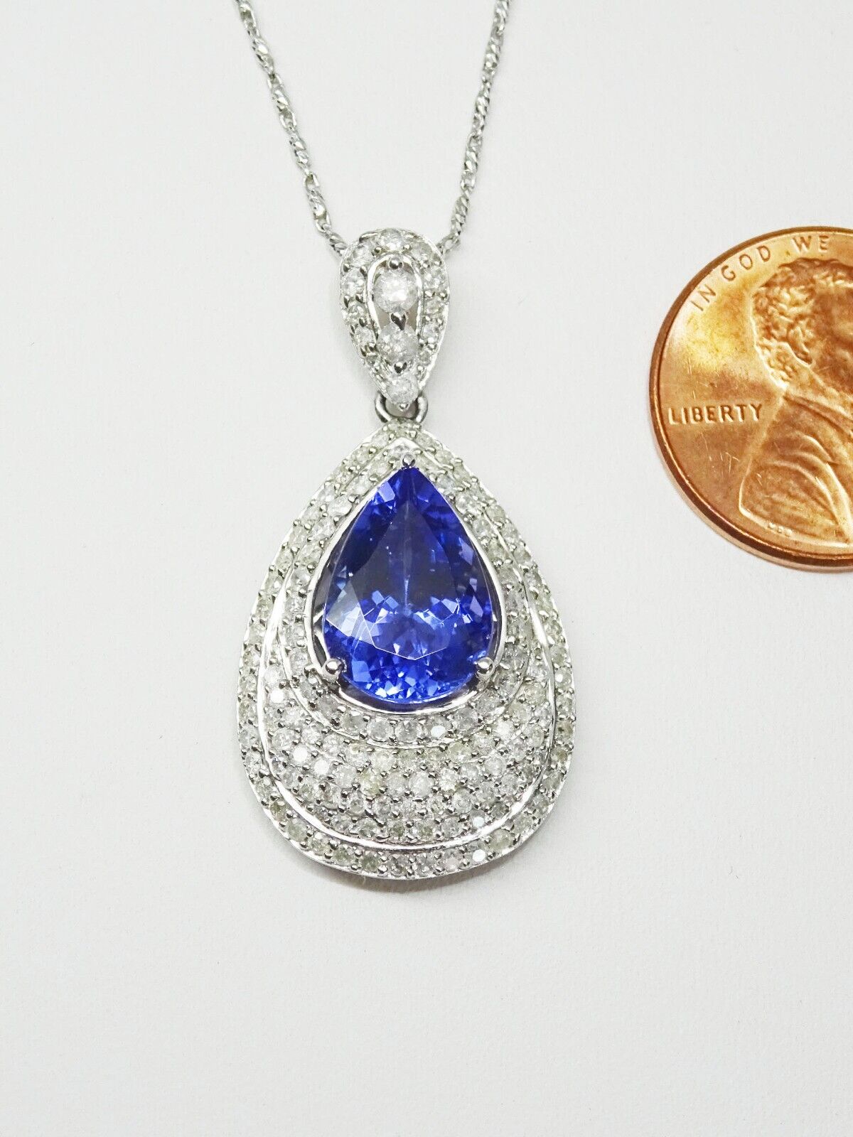 5.33ct tw Natural Tanzanite & Earth Mined Diamond Pendant 14k WG w/AIG Report