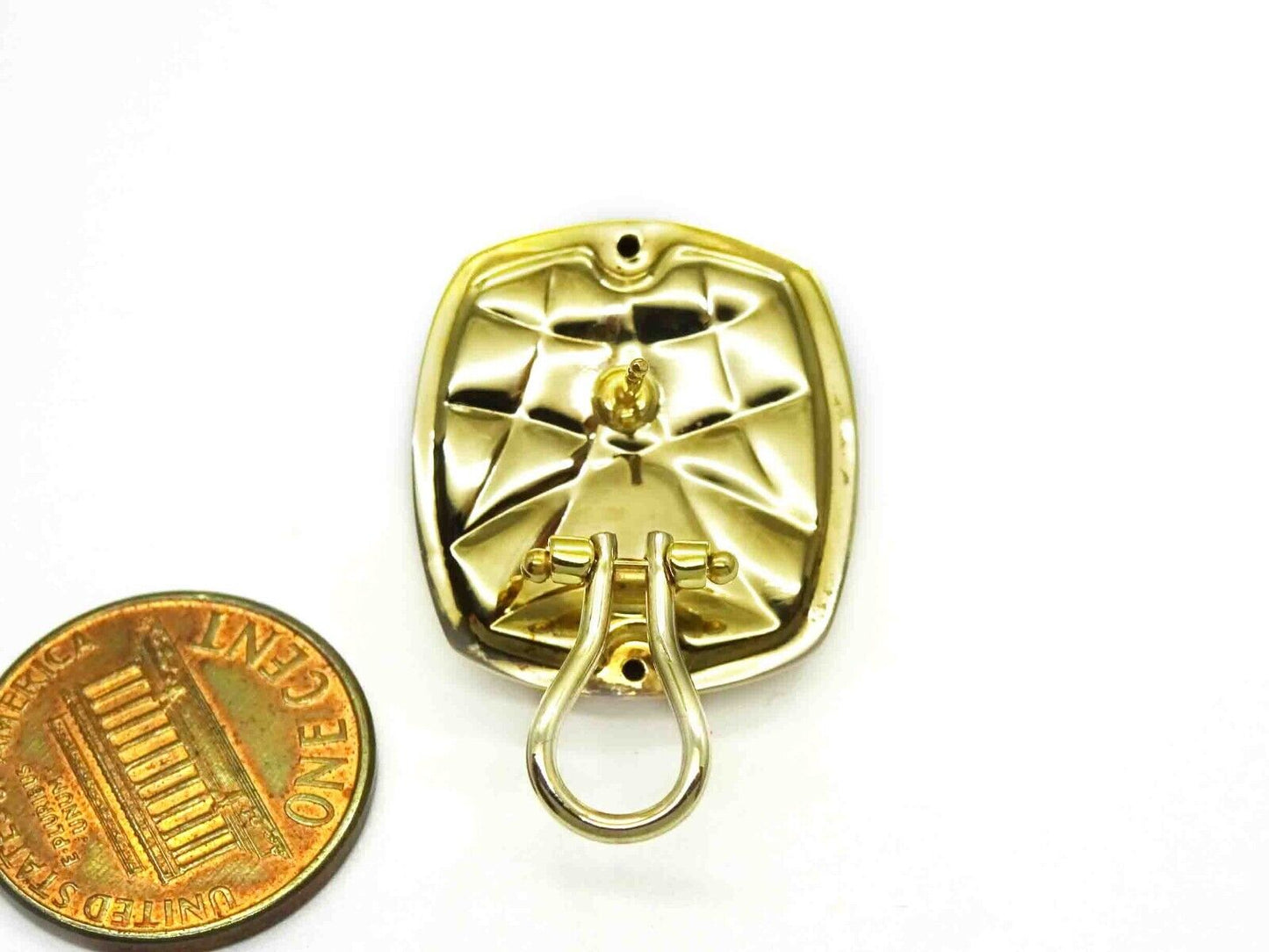 Italian Puffy Cushion Weave Design Euro Post Clip Earrings 14k Gold