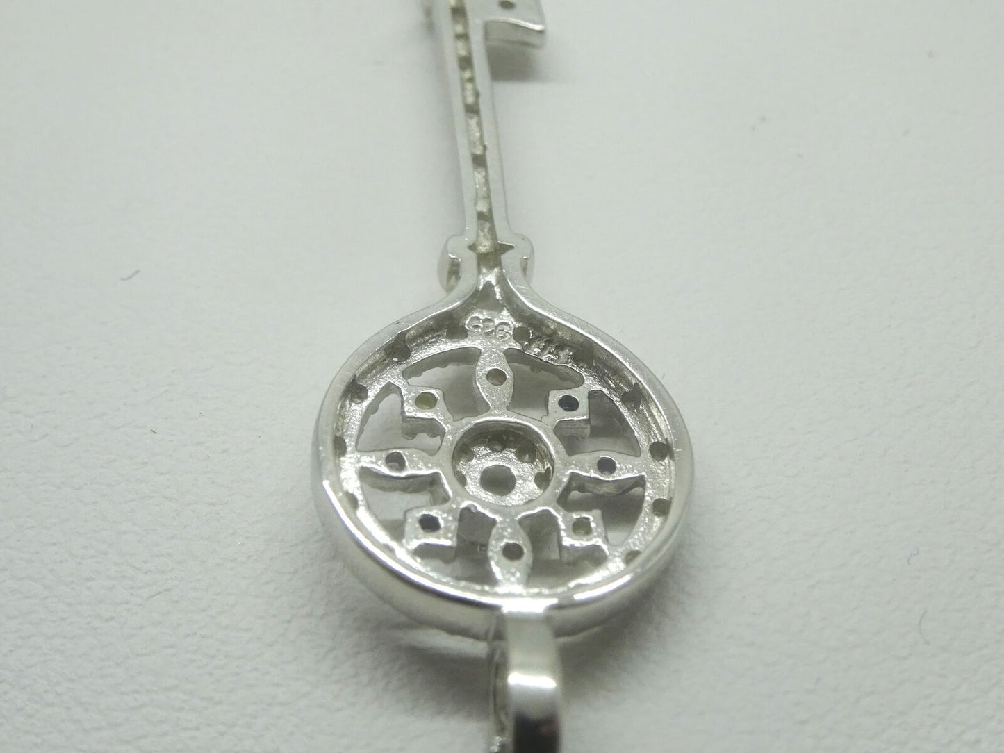 Sterling Silver Key Pendant Necklace CZ Accent
