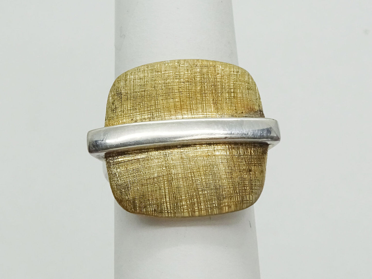 Brushed 2-Tone Sterling Silver Statement Ring Size 6