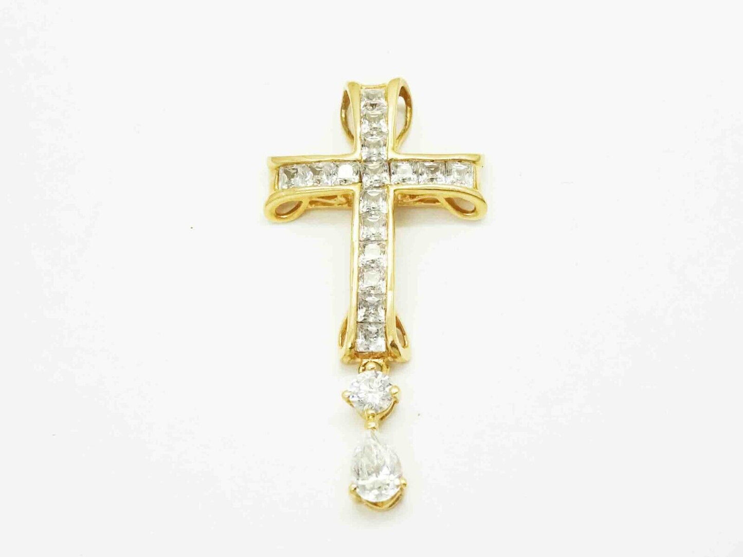 Meda Designer White CZ Cross Dangle Pendant 14k Gold
