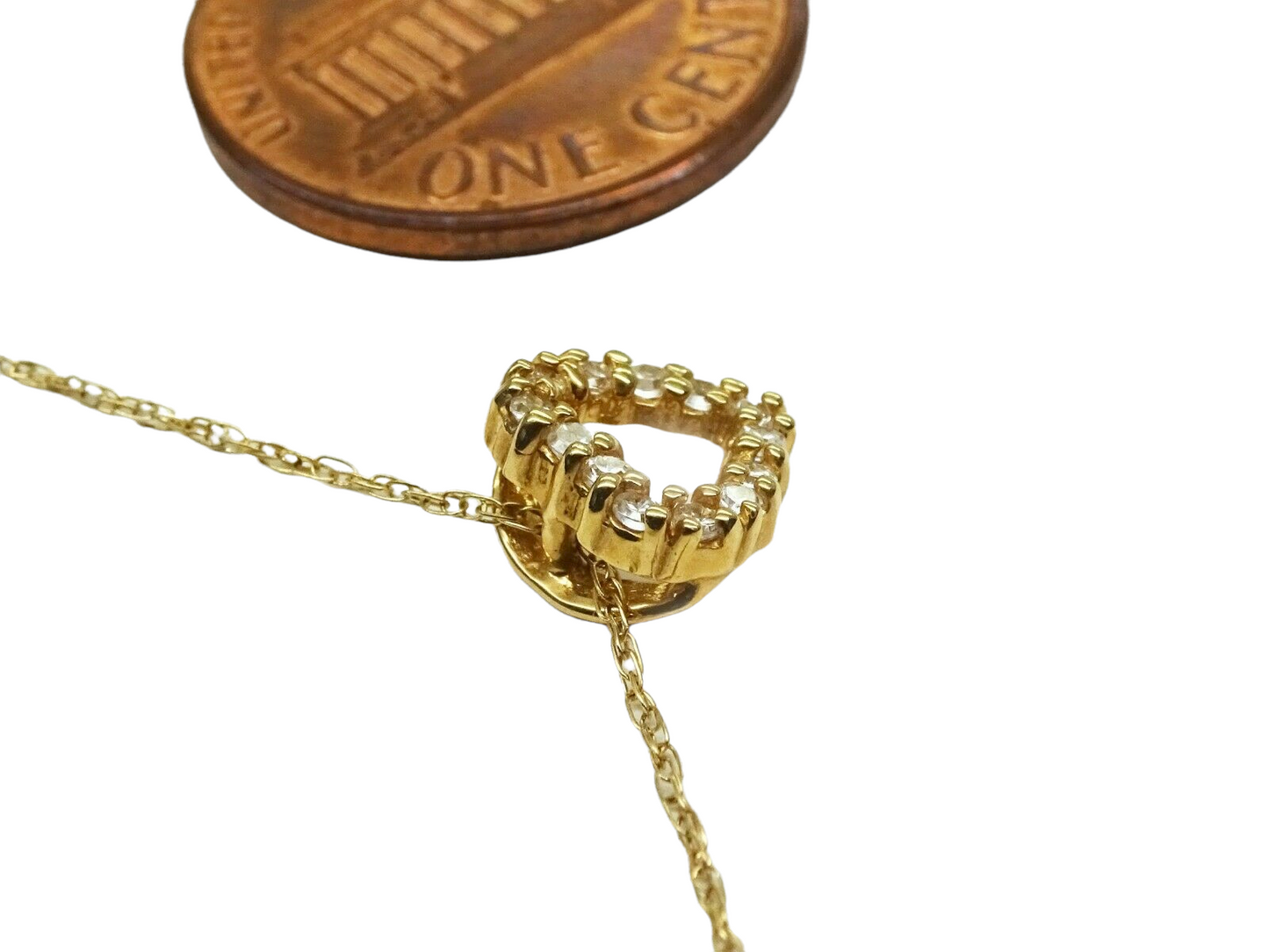 White CZ Heart Charm Pendant Singapore Chain Necklace 14k Gold