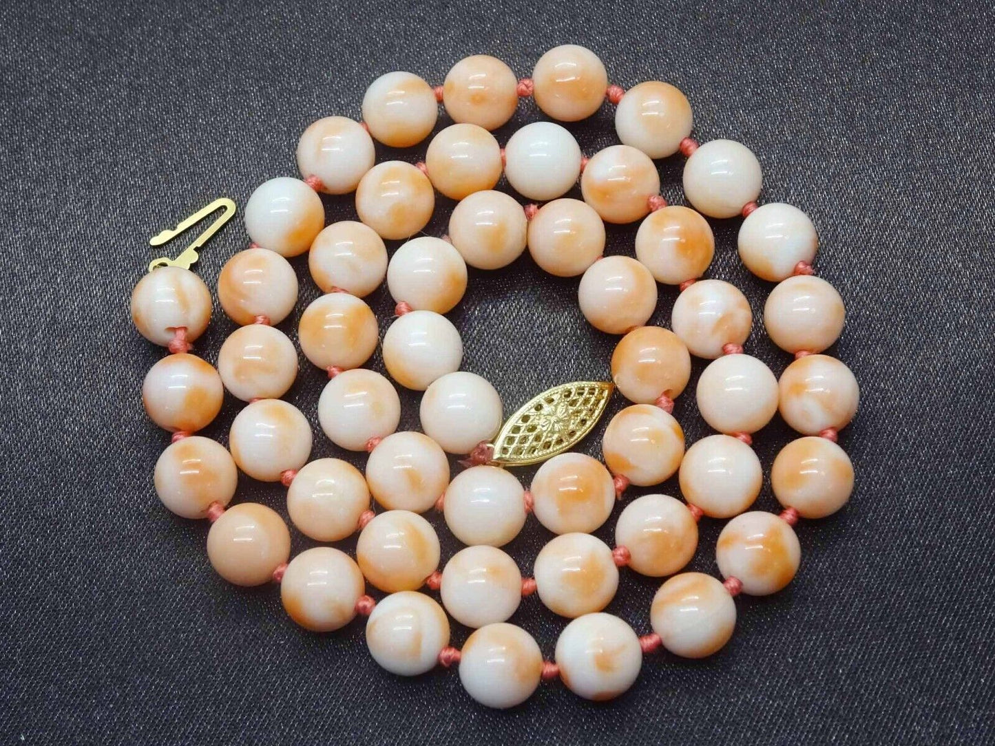 Estate 7.5mm Coral Bead Necklace 14k Gold Filigree Clasp 17" 31g