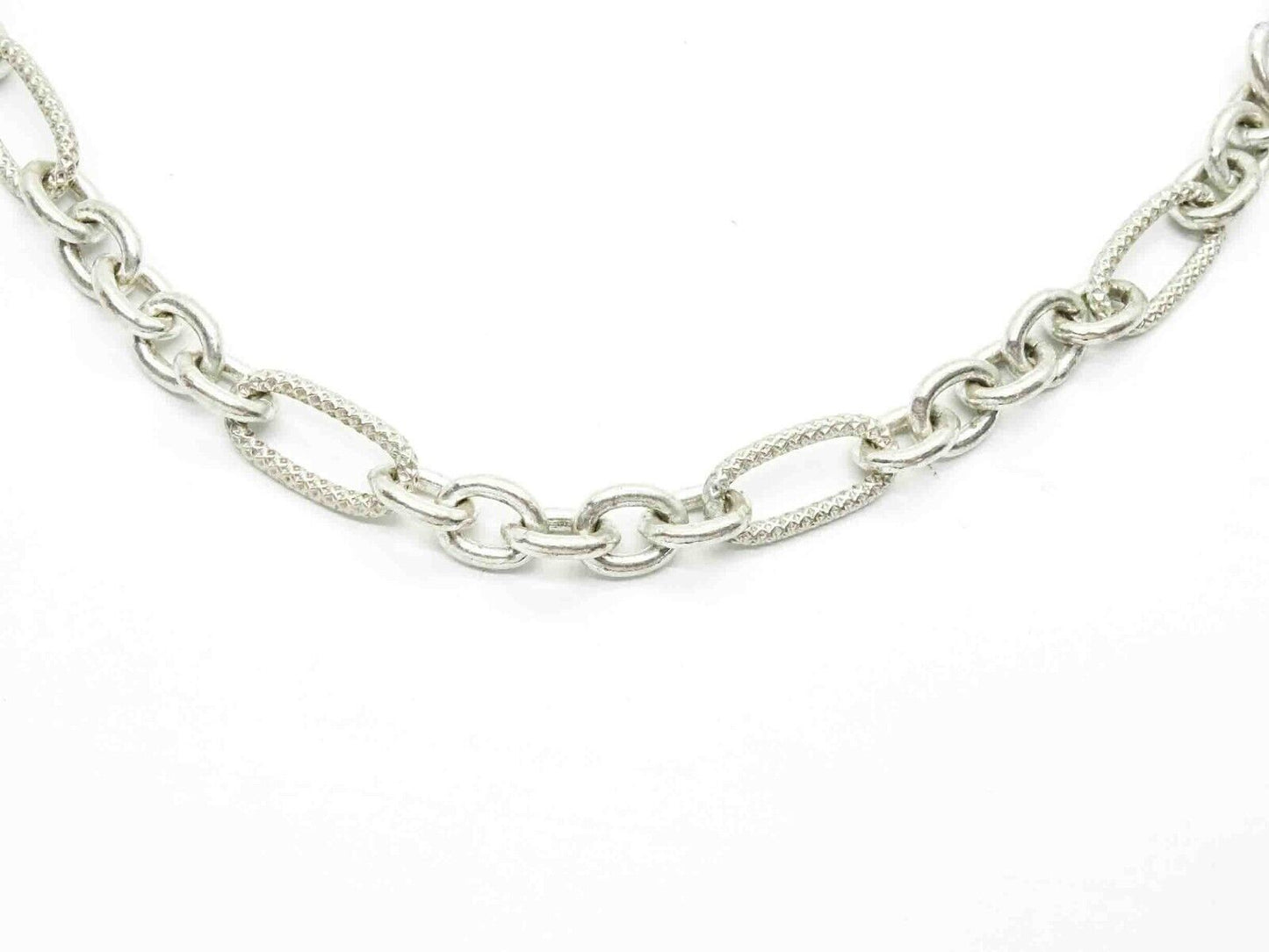 7mm Wide Figaro-Style Link Chain Necklace Sterling Silver 32" Long 65.2 Grams
