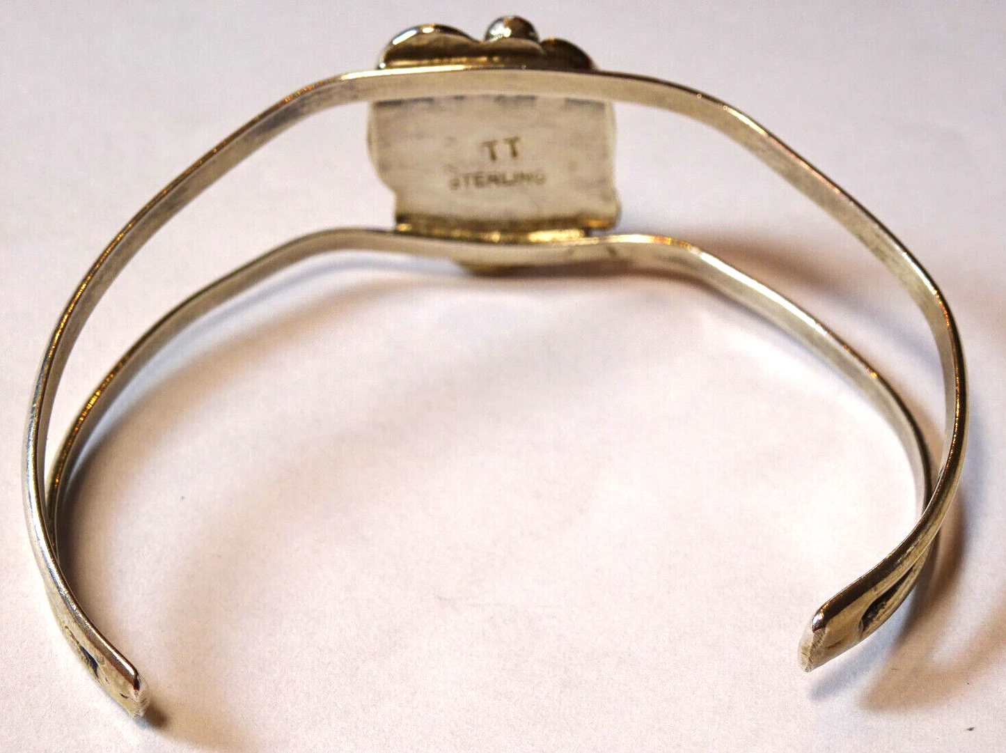 Native American Navajo Sterling Silver Malachite Cuff Bracelet, Signed TT