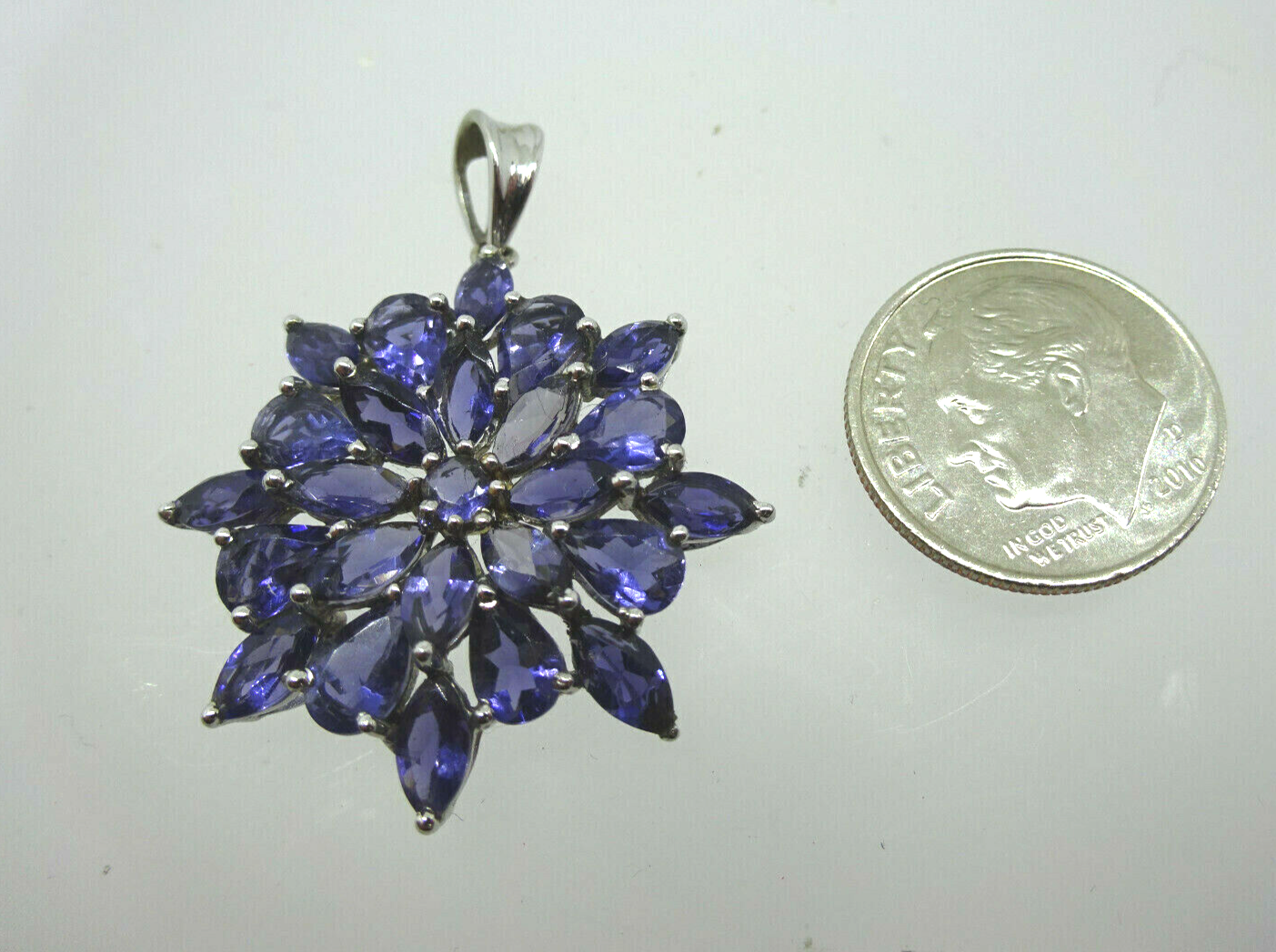 Natural Iolite Starburst Cluster Pendant 10k White Gold
