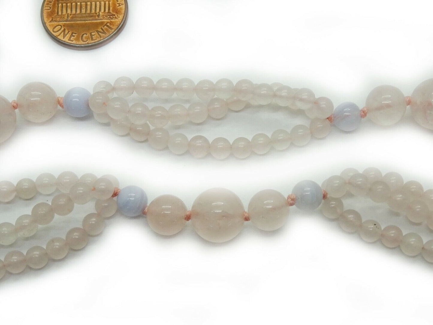 Pink Carved Flower Rose Quartz Bead Necklace 32"