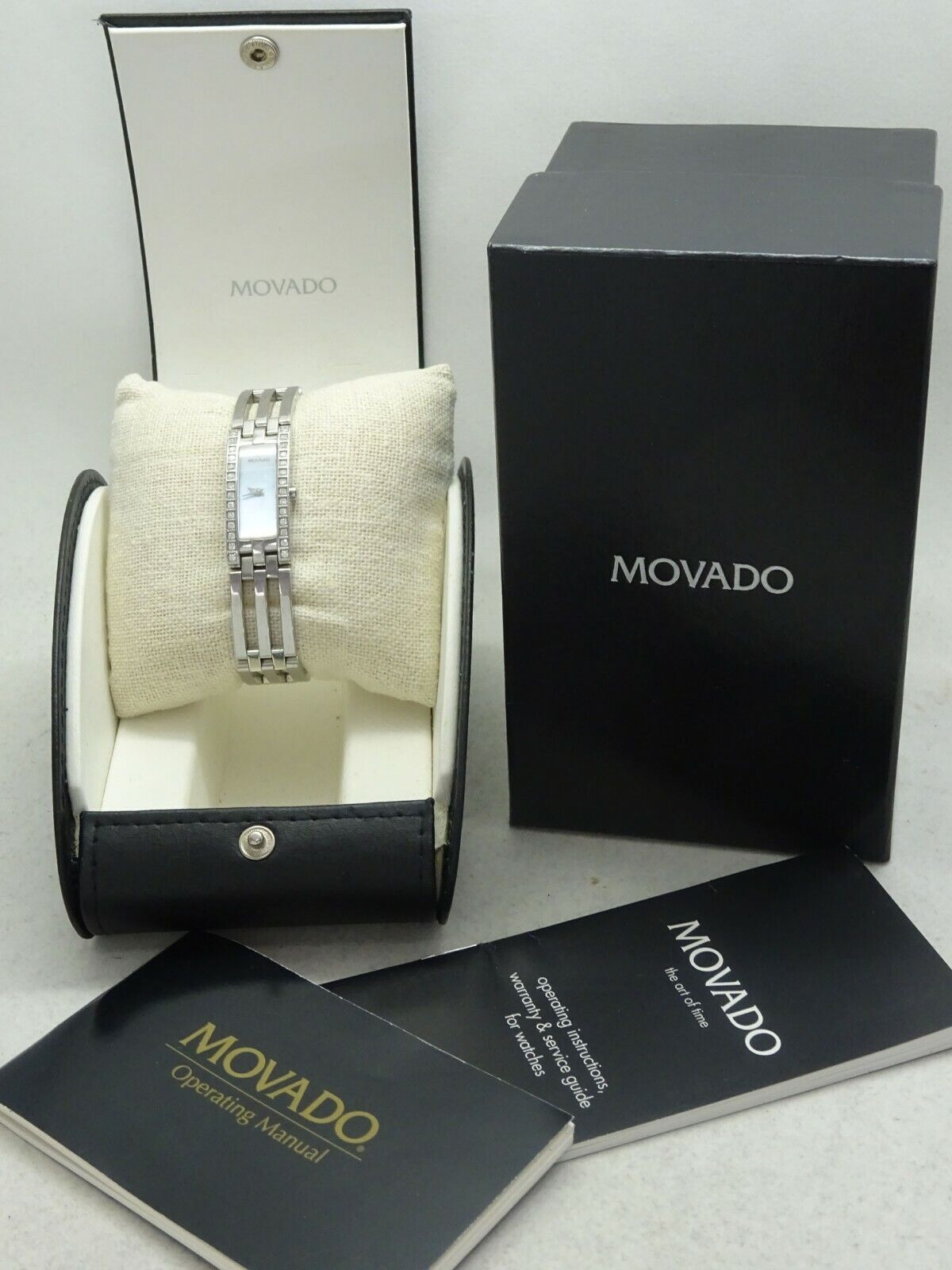 Ladies Movado Esperanza Watch MOP Rectangle Dial Diamond Bezel 84 H5 1400 S