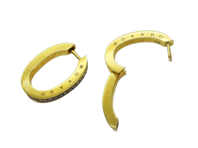 Movado Designer Signed 0.50ct tw Earth Mined Diamond Hoop Earrings 18k Gold