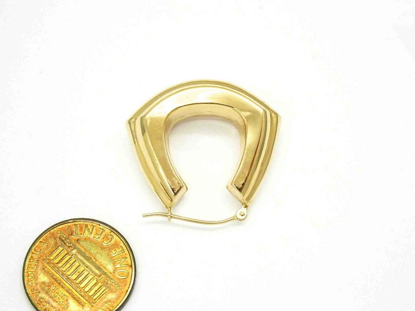 9mm Wide 3D Hollow Hoop Earrings 14k Gold