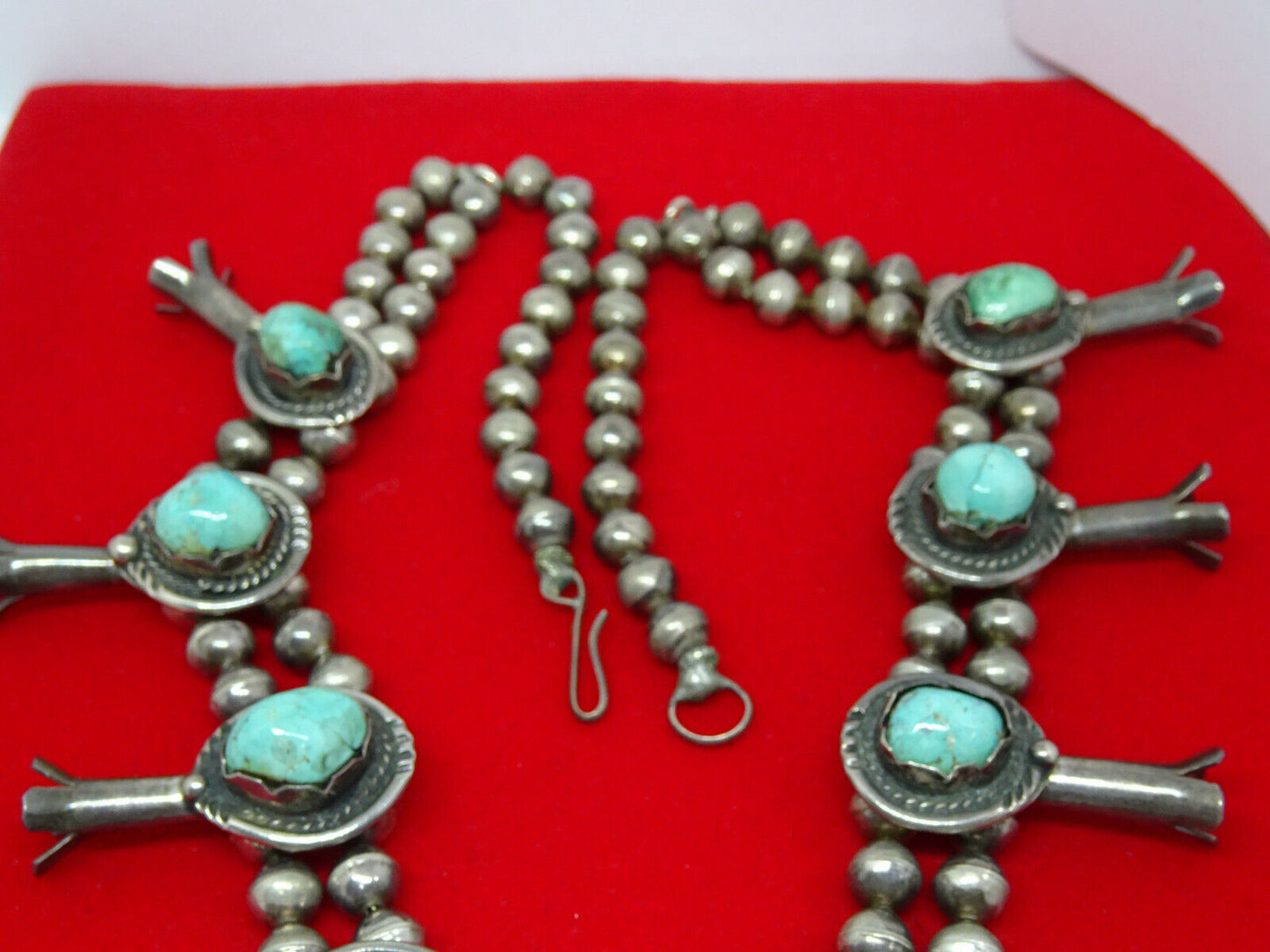 Vintage Southwestern Turquoise Nugget Squash Blossom Necklace 27" 240 Grams
