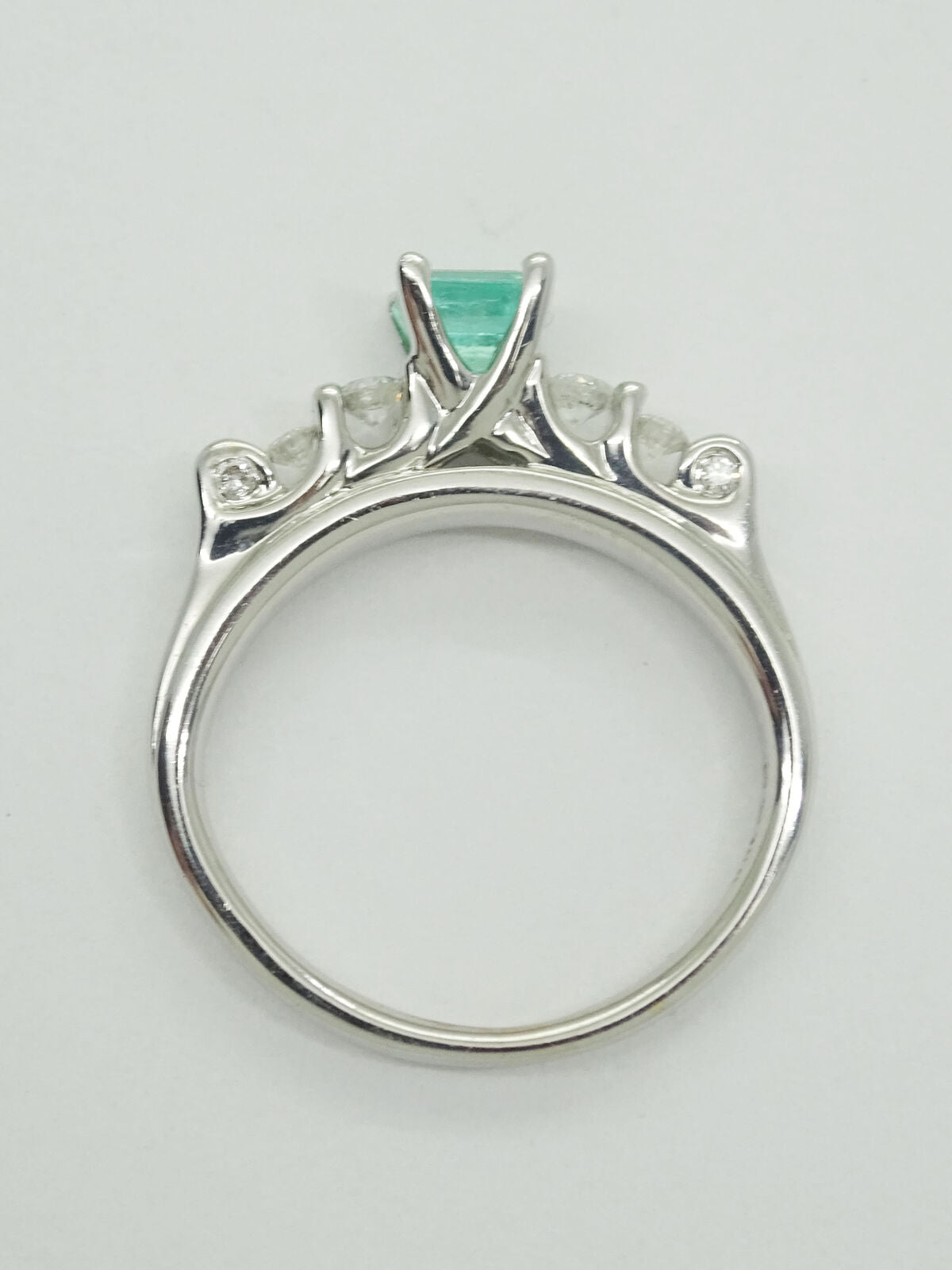 0.66ct tw Square Natural Emerald & Diamond Ring 18k White Gold Size 4.75