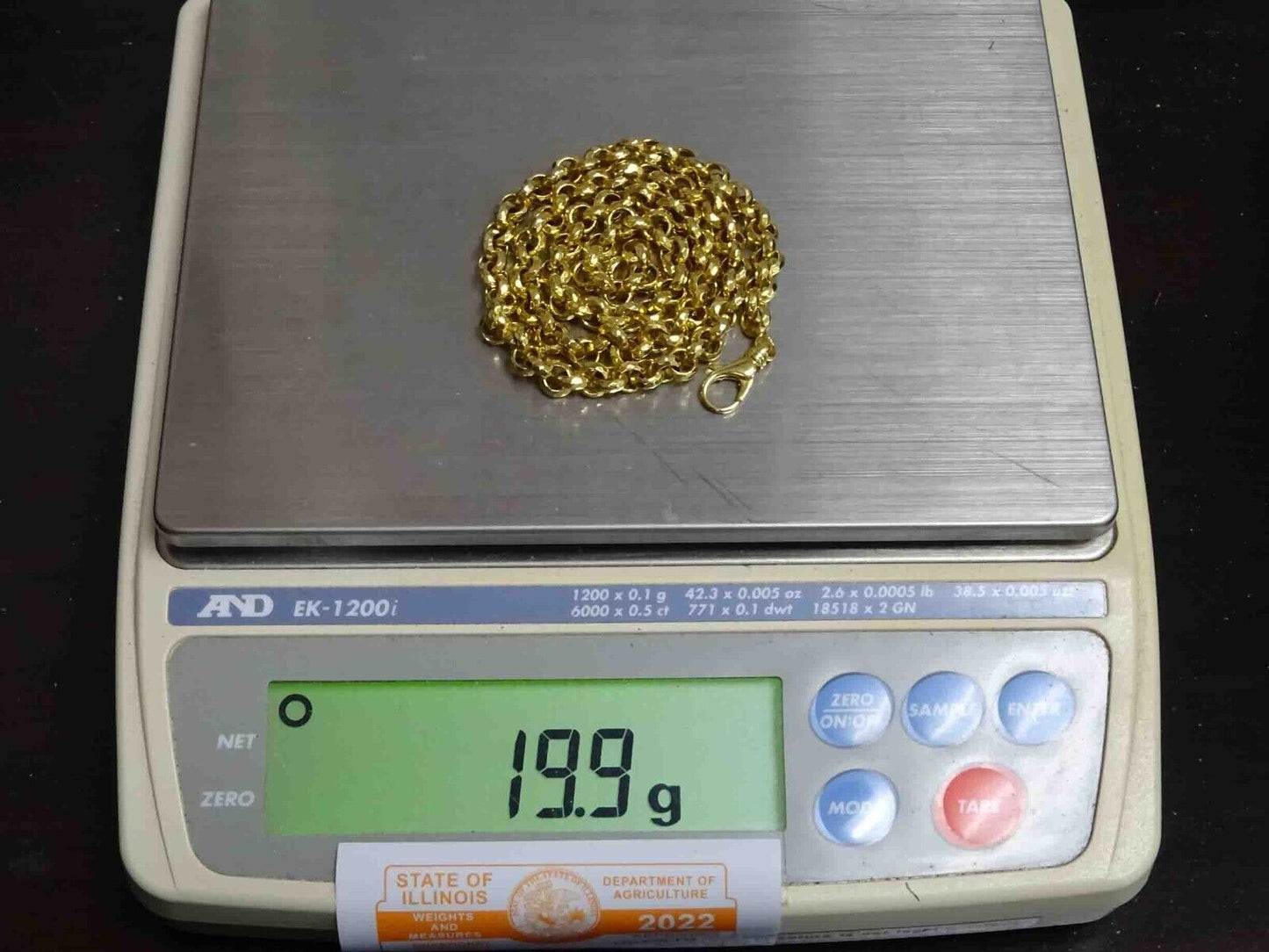 6.5mm Dia-Cut Rolo Semi Hollow Link Chain 14k Gold Milor Italy 20.25" 19.9 Grams
