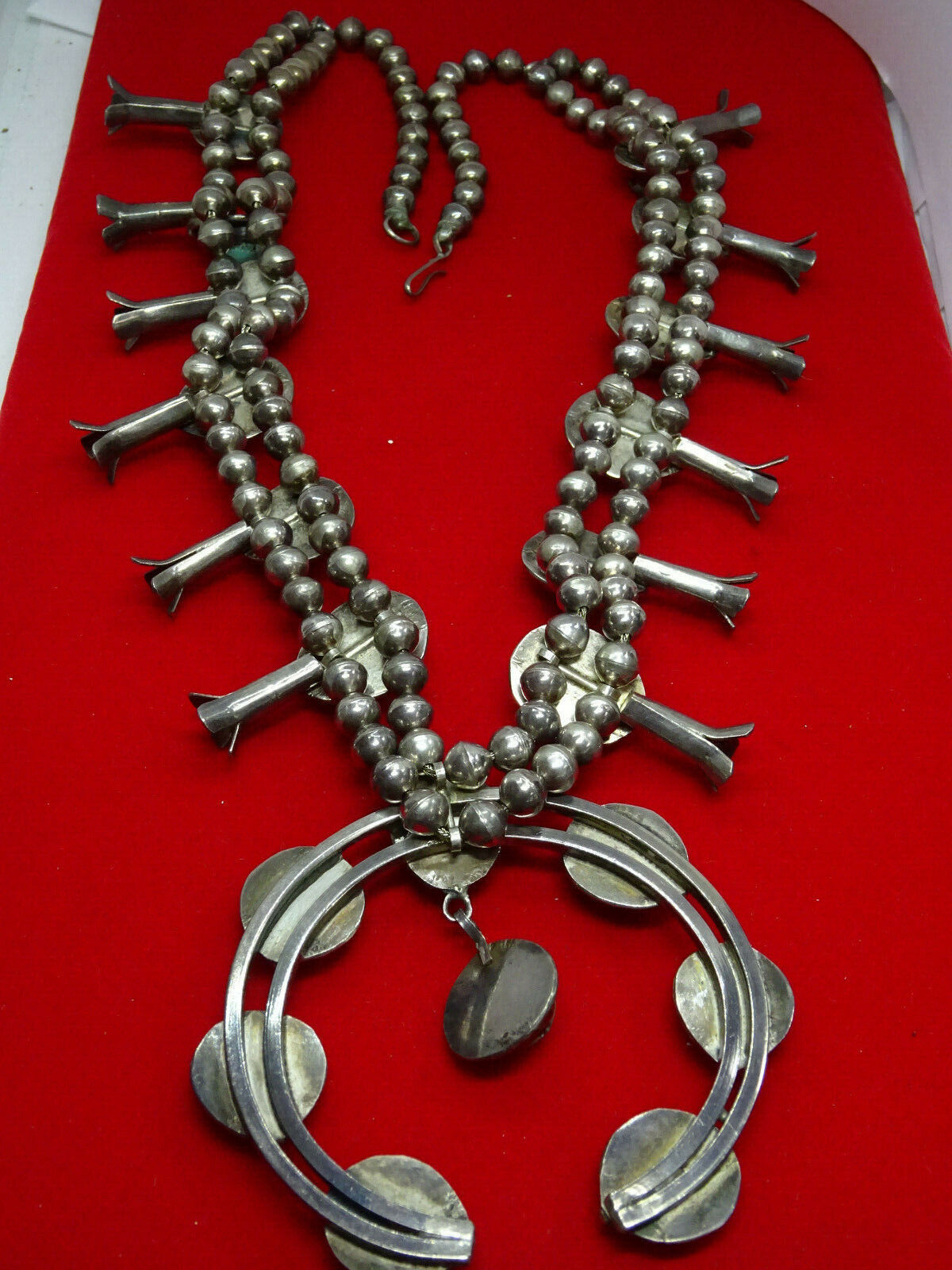 Vintage Southwestern Turquoise Nugget Squash Blossom Necklace 27" 240 Grams
