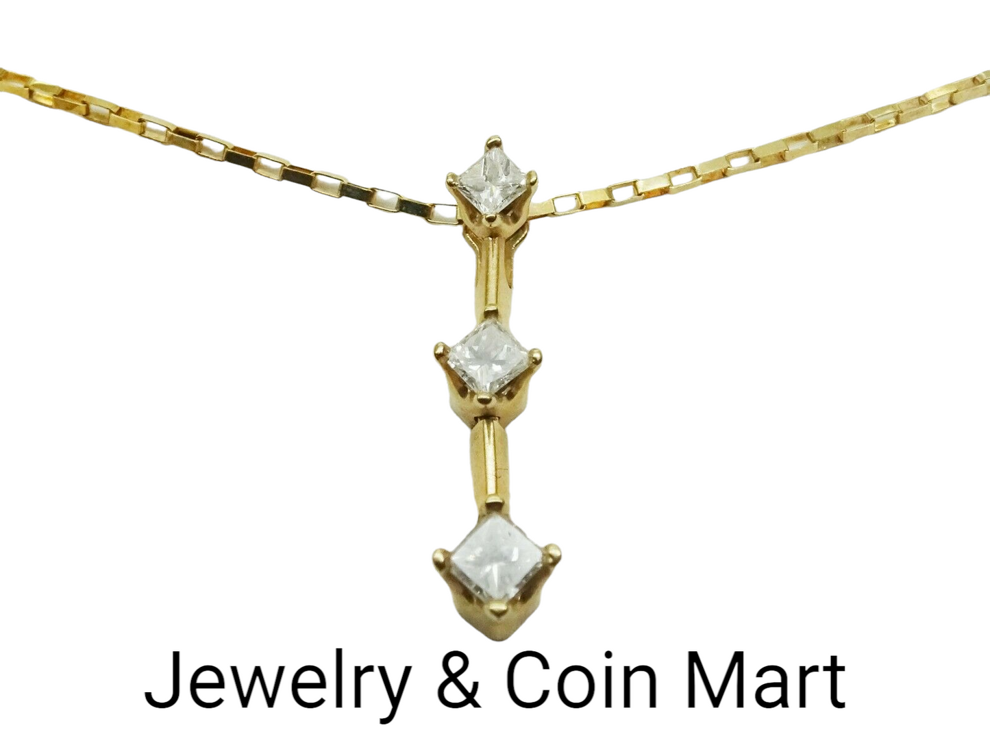 0.40ct tw Princess Diamond Dangle Drop Pendant Box Chain Necklace 14k Gold