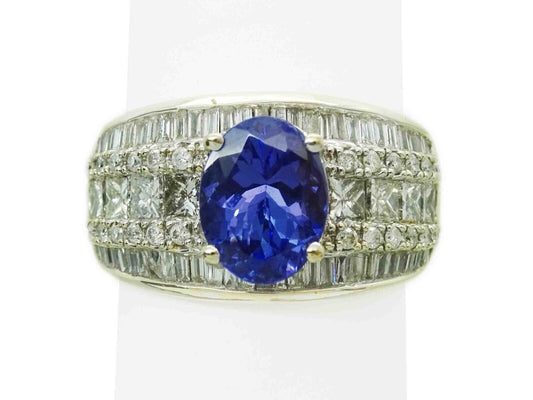 3.95ct tw Natural Tanzanite & Diamond Cocktail Ring 18k Gold Size 7