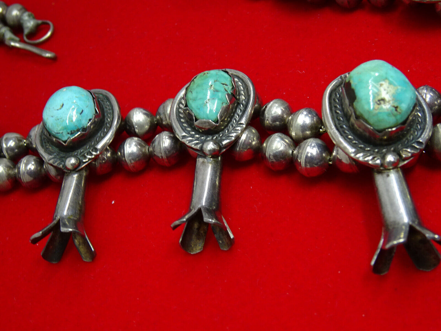 Vintage Southwestern Turquoise Nugget Squash Blossom Necklace 27" 240 Grams