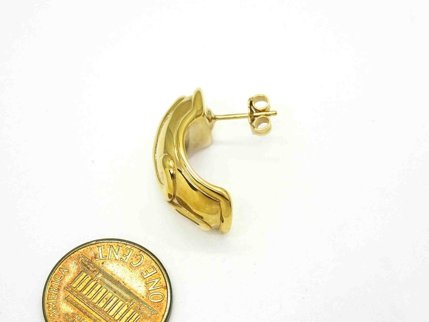 Italian 11mm Wide Half Hoop Swirl Design Drop Earrings 14k Gold