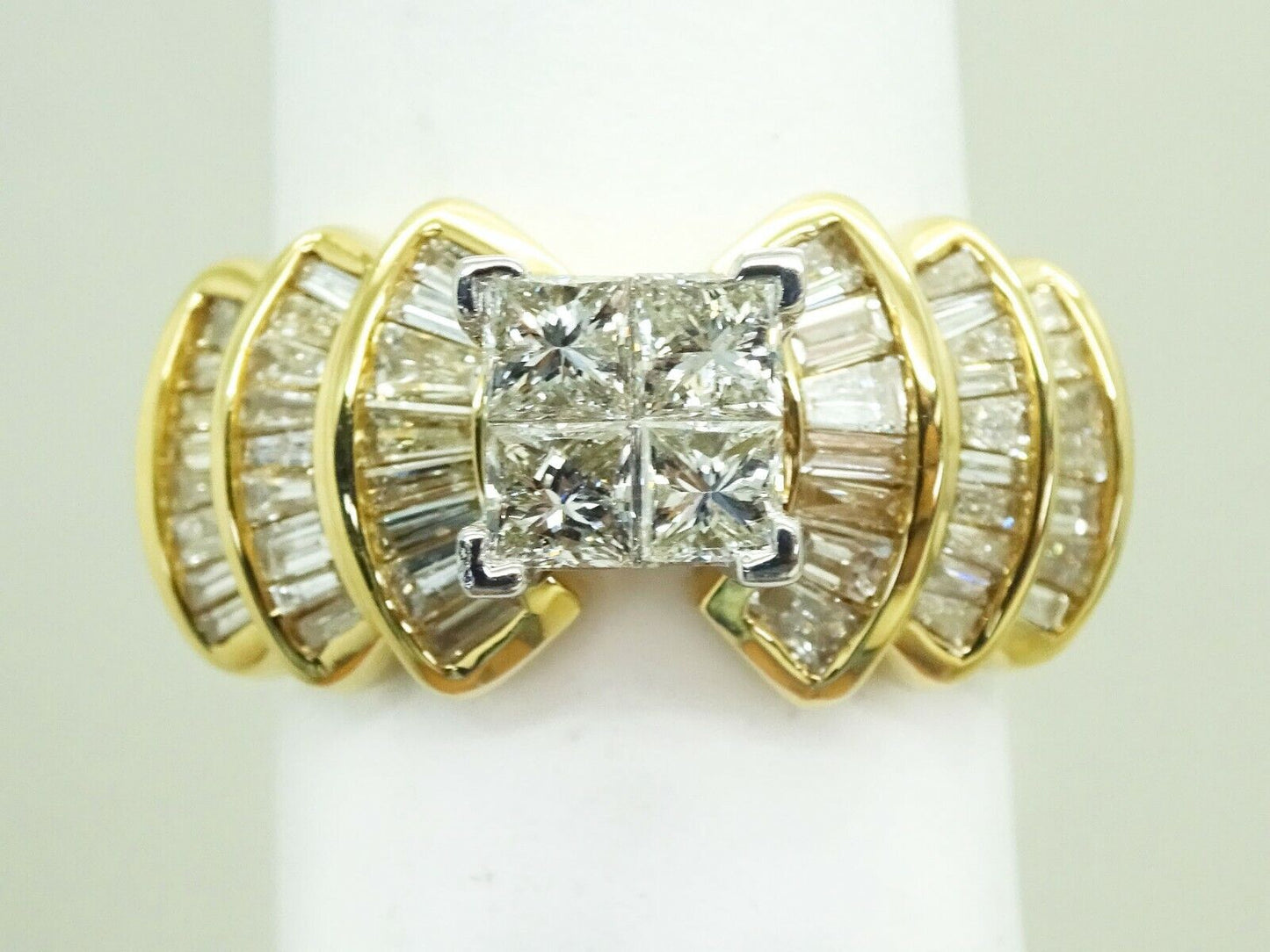2ct tw Natural Princess & Baguette Diamond Wedding Ring 14k Gold Size 9