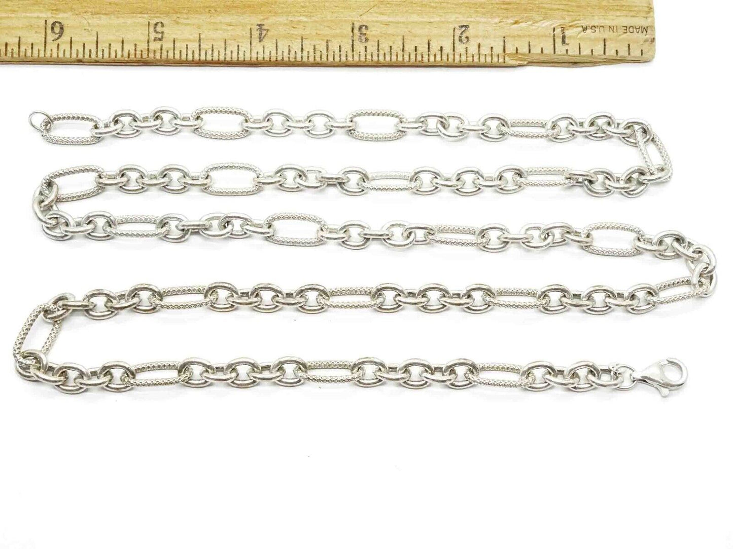 7mm Wide Figaro-Style Link Chain Necklace Sterling Silver 32" Long 65.2 Grams