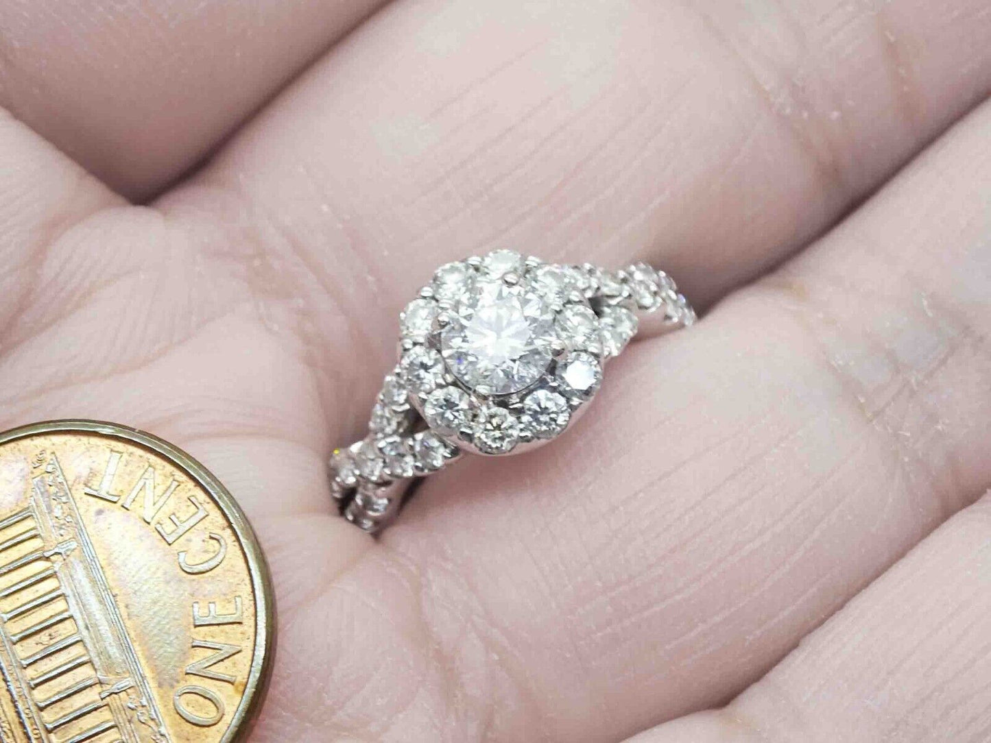 1.21ct tw Natural Diamond Halo Engagement Band Ring 14k White Gold Size 4.75