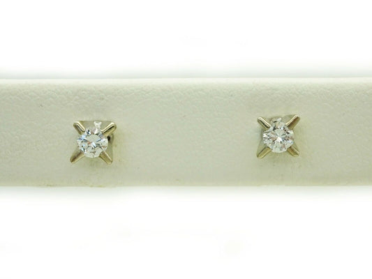 0.33ct tw Round Diamond Screw Back Cross Prong Stud Earrings 14k White Gold
