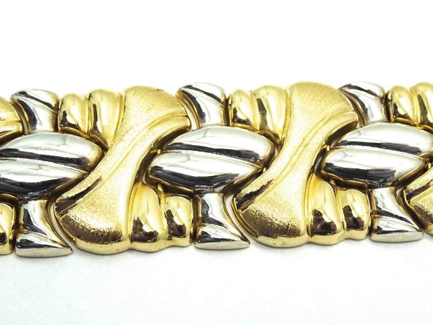 18mm Wide Two-Tone Panel Link Tennis Bracelet 14k Yellow & White Gold