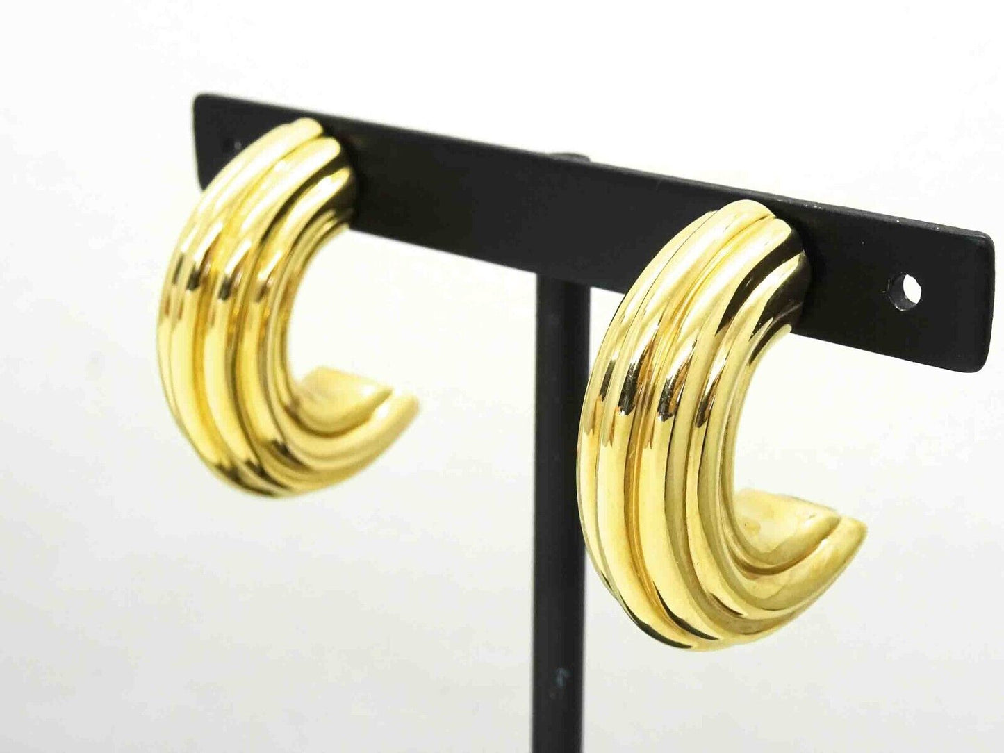 New Old Stock Macaroni-Shaped Half Hoop Dangle Drop Earrings 14k Gold