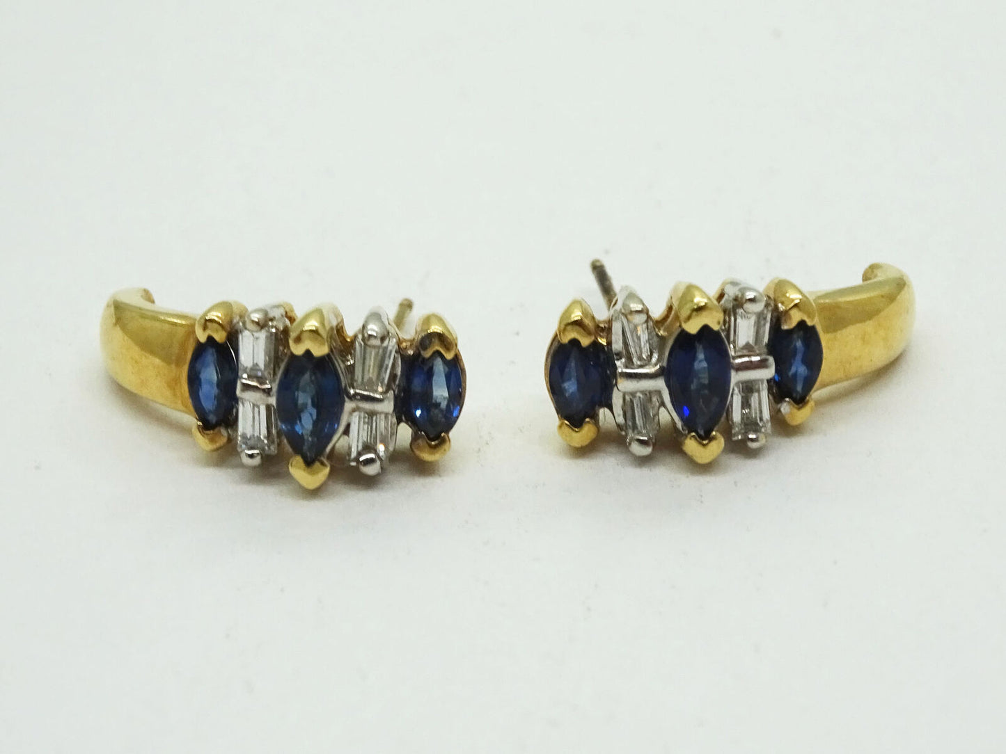 Marquise Sapphire & Baguette CZ "J" Drop Earrings 14k Gold