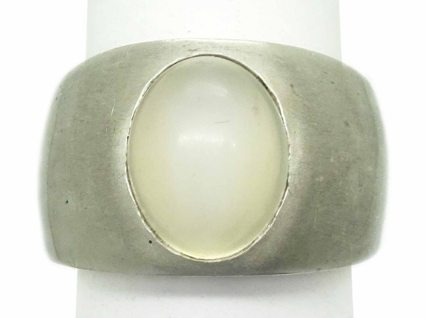 Natural Moonstone Cabochon Cigar Band Ring 14k White Gold Size 5.25