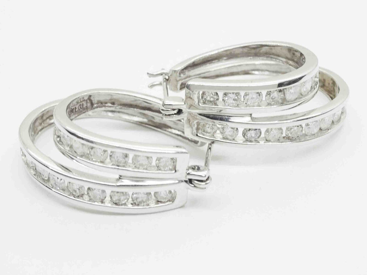 2ct tw Natural Diamond Double Hoop Earrings 14k White Gold