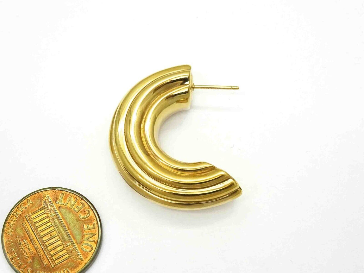 New Old Stock Macaroni-Shaped Half Hoop Dangle Drop Earrings 14k Gold