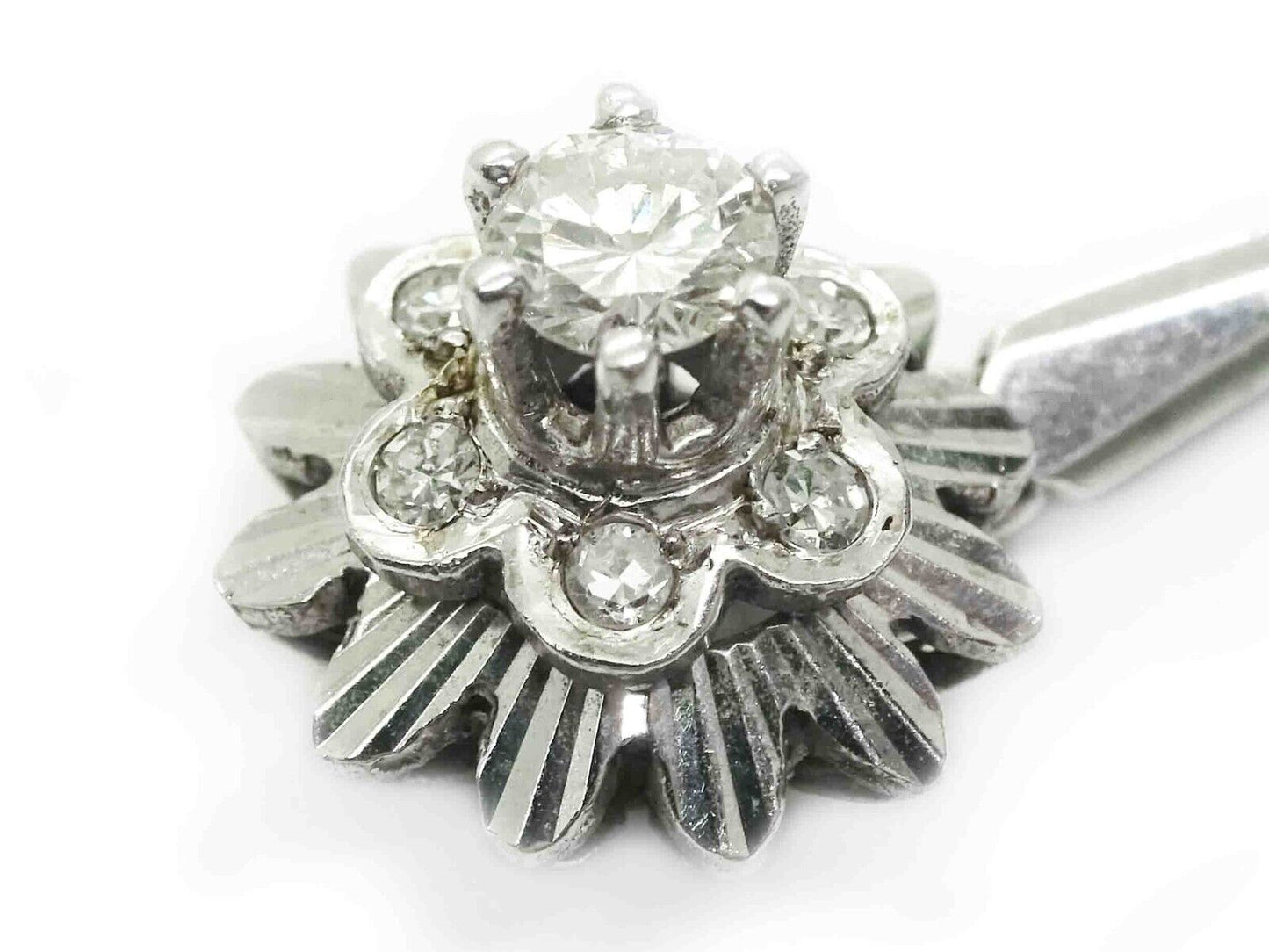 Mid-Century 0.54ct tw Diamond Flower Burst Dangle Earrings 14k White Gold