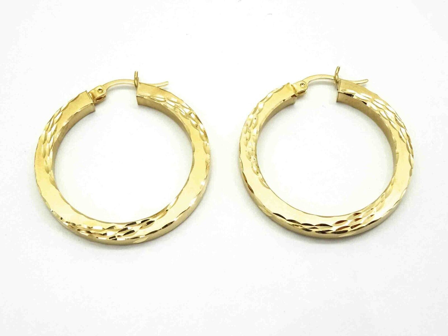 3mm Thick Dia-Cut Round Dangle Hoop Earrings 14k Gold