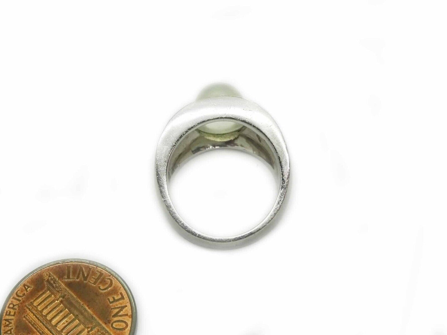 Natural Moonstone Cabochon Cigar Band Ring 14k White Gold Size 5.25